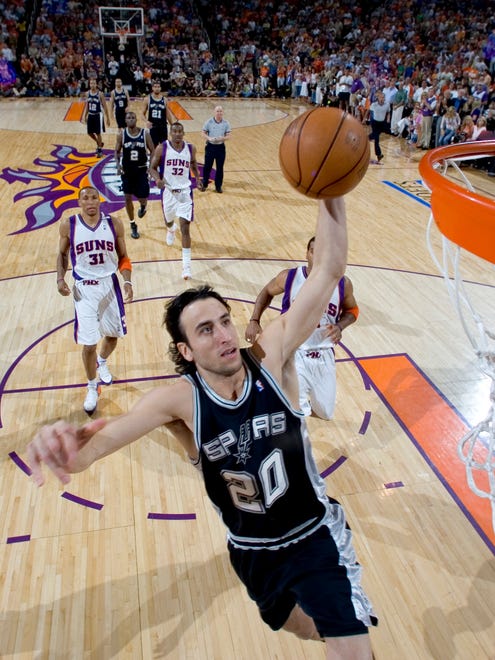 2005: Ginobili dunks on the Phoenix Suns during Game 1 of the Western Conference finals.