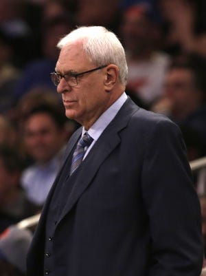Phil Jackson looks on during a stop in play against the Minnesota Timberwolves.