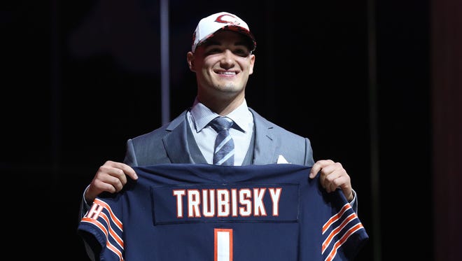 Mitchell Trubisky (North Carolina) is selected as the number 2 overall pick to the Chicago Bears in the first round the 2017 NFL Draft at Philadelphia Museum of Art.