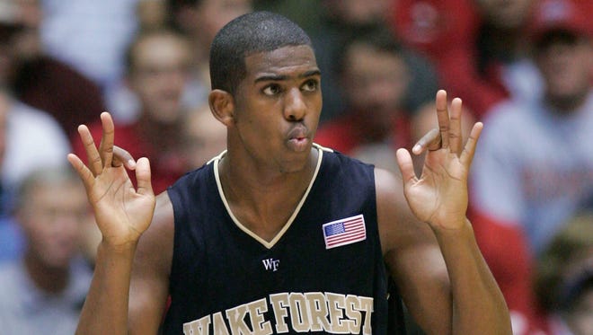2004: Wake Forest's Chris Paul reacts after hitting a 3-pointer.