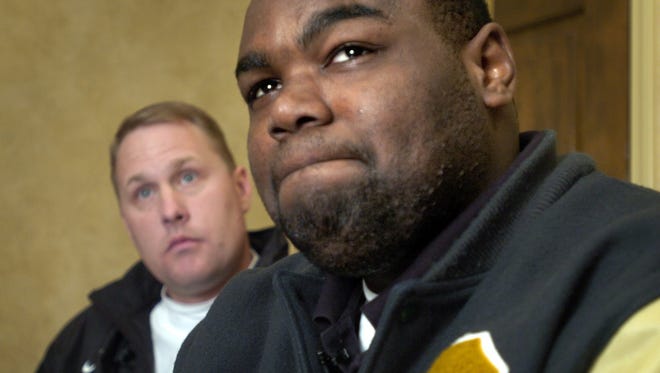 January 17, 2005 - Briarcrest Christian School lineman Michael Oher and Briarcrest football coach Hugh Freeze announce Oher's plans to attend Ole Miss.