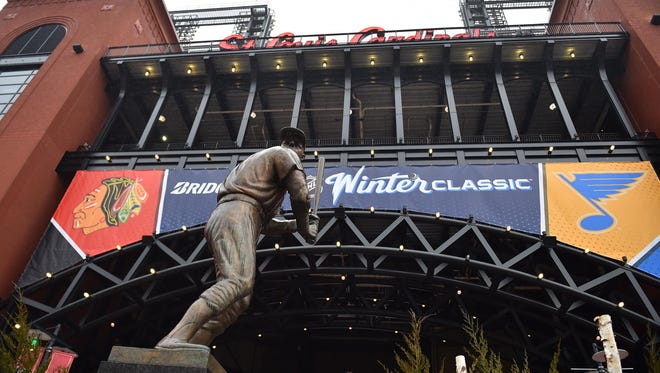 A general view of the Stan Musial statue at Busch Stadium before the Winter Classic.