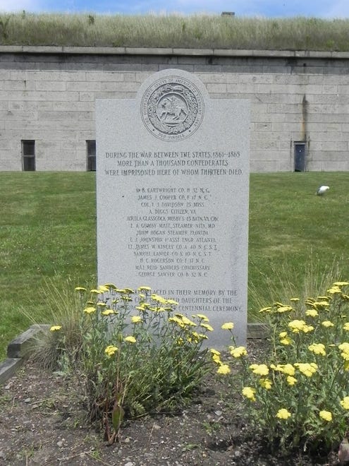 A memorial outside Fort Warren's walls is dedicated to the thirteen Confederate prisoners who died there. The Boston Chapter of the United Daughters of the Confederacy erected this memorial in 1963. The fort is on Georges Island near Boston.
