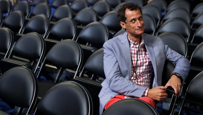 Weiner attends the start of the second day of the Democratic National Convention at the Wells Fargo Center on July 26, 2016, in Philadelphia.