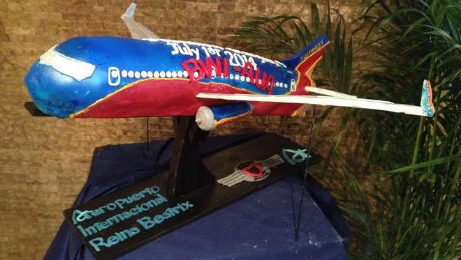Plane or airline-themed cakes have become common centerpieces at ceremonies to mark new airline service. This cake fashioned in the model of a Southwest 737 is one of the more unique ones.