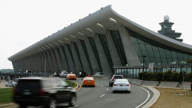 The distinctive main terminal building of Washington Dulles is seen in October 2014. Dulles is United's sixth-busiest hub (by passengers).