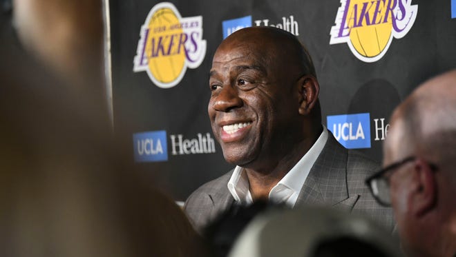 2019: Magic Johnson announces he is stepping down as president of basketball operations of the Lakers.