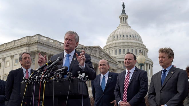 Rep. Mark Meadows, front, is chairman of the House Freedom Caucus.