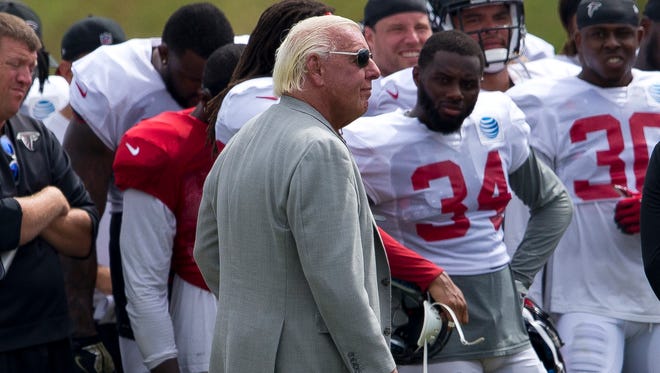 All eyes were on Ric Flair when he visited the Falcons training camp.