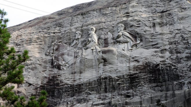 The Confederate Memorial at Stone Mountain, Ga., depicts three Confederate heroes of the Civil War, Jefferson Davis, Robert E. Lee and Stonewall Jackson.