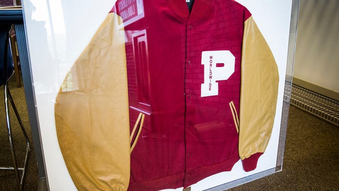 A "Letterman Jacket" donated to Bracken Library at Ball State. The jackets were given to guests of Late Night. A "Letterman Jacket" donated to Bracken Library at Ball State. The jackets were given to guests of the Late Show.