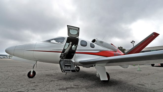 The $2 million Cirrus Aircraft Vision jet is the least expensive personal jet on the market. The Vision seats up to five adults, has a single engine mounted piggyback on the fuselage and a unique v-wing tail that the company says reduces cabin noise. It also features the company's the life-saving Cirrus Airframe Parachute System.