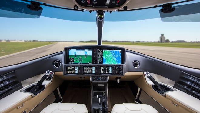 The cockpit includes an electronic navigation system and envelope protection that keeps the pilot on course.