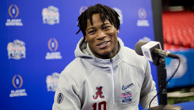 In this Dec. 20, 2016 file photo, Alabama's Reuben Foster answers a question during media day in Atlanta.
