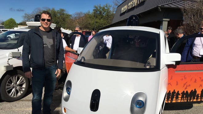 Chris Urmson, shown here last March at South by Southwest Interactive with Google's prototype self-driving car, announced that he would be departing the search company, where he was chief technology officer for its autonomous car project for seven years.