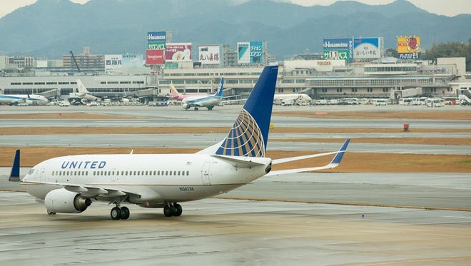 A United Airlines Boeing 737-700 taxies to the gate after arriving at Fukuoka Airport in Fukuoka, Japan,  in January 2015.