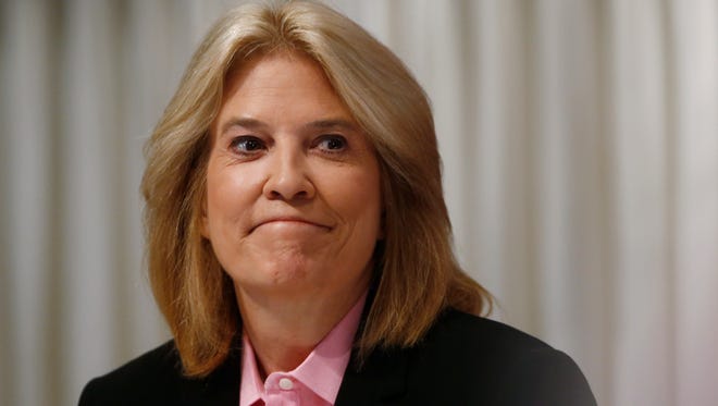 Television personality Greta Van Susteren of FOX News Channel listens as Gary Pruitt, President and Chief Executive Officer of the Associated Press, speaks at the National Press Club (NPC) in Washington, Wednesday, June 19, 2013.