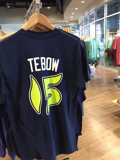 Tim Tebow T-shirt jerseys are available for $25 at the Columbia Fireflies team store at Spirit Communications Park.