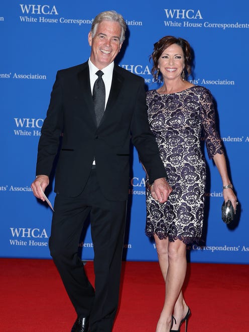 Fox News Correspondent John Roberts and Reporter Kyra Phillips arrive for the WHCD bash.