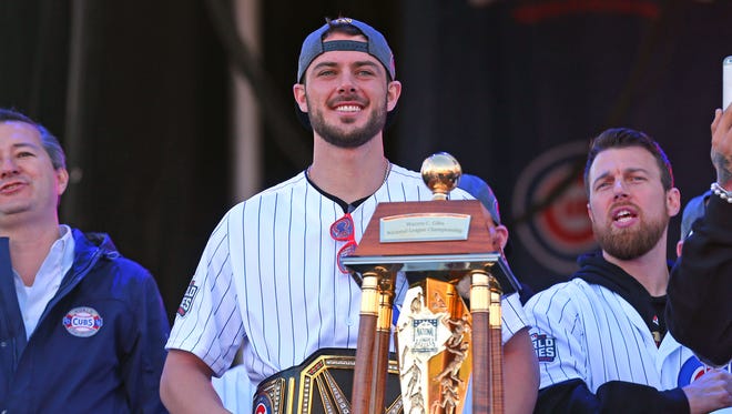 Chicago Cubs third baseman Kris Bryant during the World Series victory rally in Grant Park.