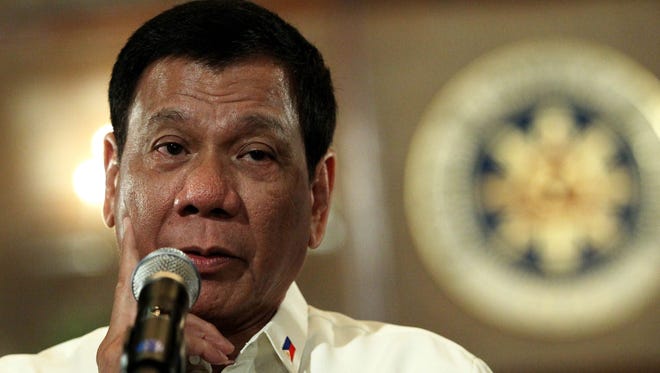 Filipino President Rodrigo Duterte speaking inside Malacanang presidential palace in Manila, Philippines.