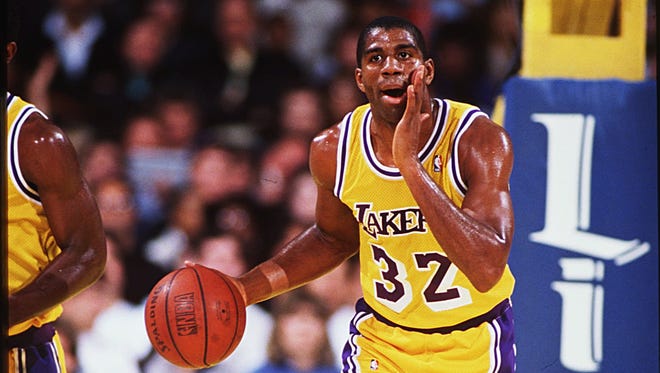 1990: Magic Johnson in action at the Forum.