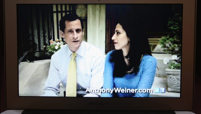 Weiner appears with Abedin in a YouTube video announcing he will enter the New York mayoral race on May 22, 2013, in New York City.