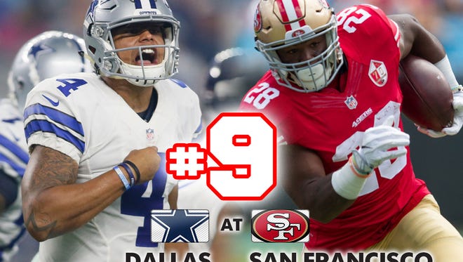 9. Cowboys at 49ers: Dak Prescott and Ezekiel Elliott look to keep powering Dallas on the road against San Francisco.
