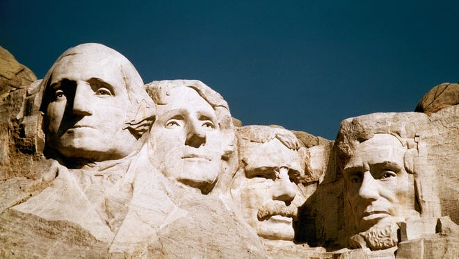 In this undated photo, the statues of George Washington, Thomas Jefferson, Teddy Roosevelt and Abraham Lincoln are shown at Mount Rushmore in South Dakota.