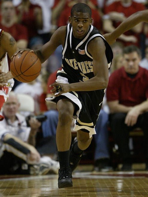 2004: Wake's Chris Paul brings the ball up the court for the Demon Deacons.