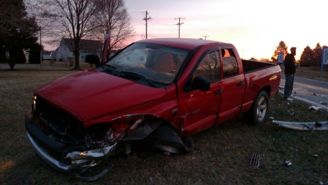 This cellphone photo taken by a bystander shows David Warch's truck after the accident on Feb. 21. Warch walked away from this incident with only minor injuries because he was wearing his seat belt correctly.