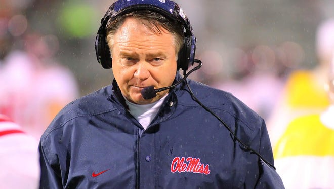 Mississippi coach Houston Nutt on the sideline during his team's game against Mississippi State in 2011.
