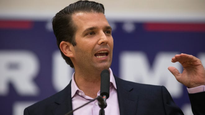 Donald Trump Jr. speaks during a rally for his father, Republican presidential candidate Donald Trump, on Oct. 27, 2016, at the ASU Sun Devil Recreation Center in Tempe.