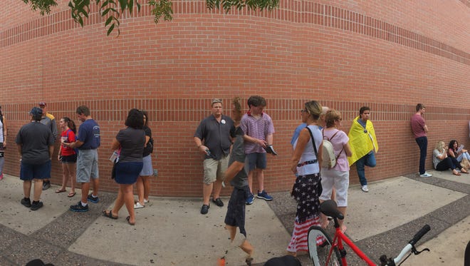 The line outside the ASU Sun Devil Recreation Center Green Gym on Oct. 27, 2016.  Donald Trump Jr. was scheduled to hold a rally for his dad, the Republican presidential candidate.