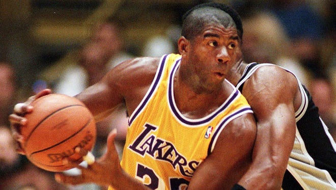1996: Earvin "Magic'' Johnson is shown in this April 7, 1996 file photo in Inglewood, Calif.