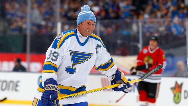 Former St. Louis Blues forward Wayne Gretzky participated in the alumni game at Busch Stadium.