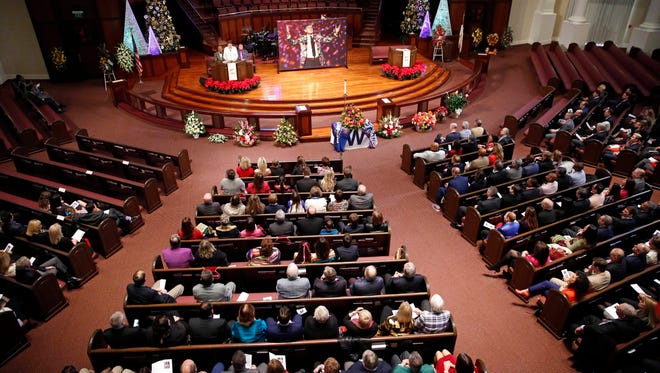 General view of the memorial service for broadcaster Craig Sager at Mount Bethel United Methodist Church.