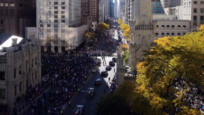 A general view during the parade on Michigan Avenue.