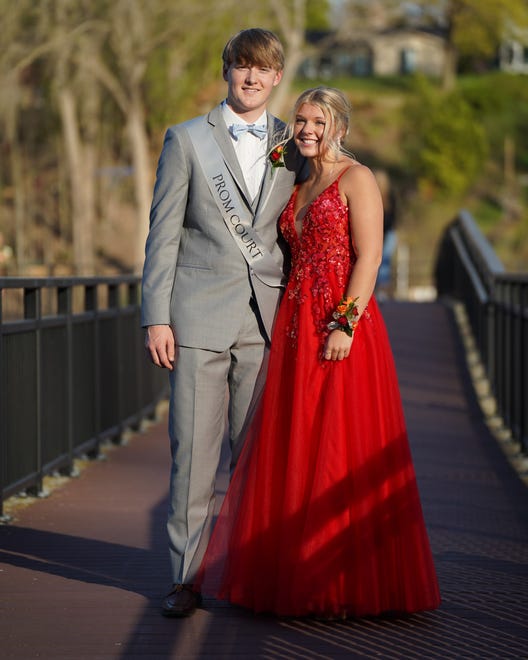 Little Chute Prom Court member Dawson Roseman with date, Mylie Lamers, pose for a photo on Saturday, April 27, 2024.